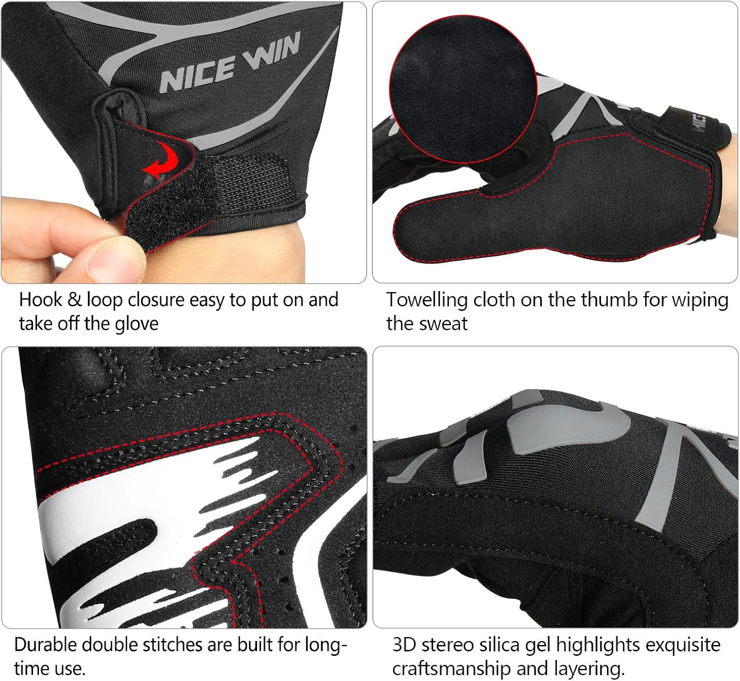 NICEWIN Cycling Gloves Motorcycle Bike Mountain- Road Bicycle Men Women Padded Antiskid Touch Screen: Clothing