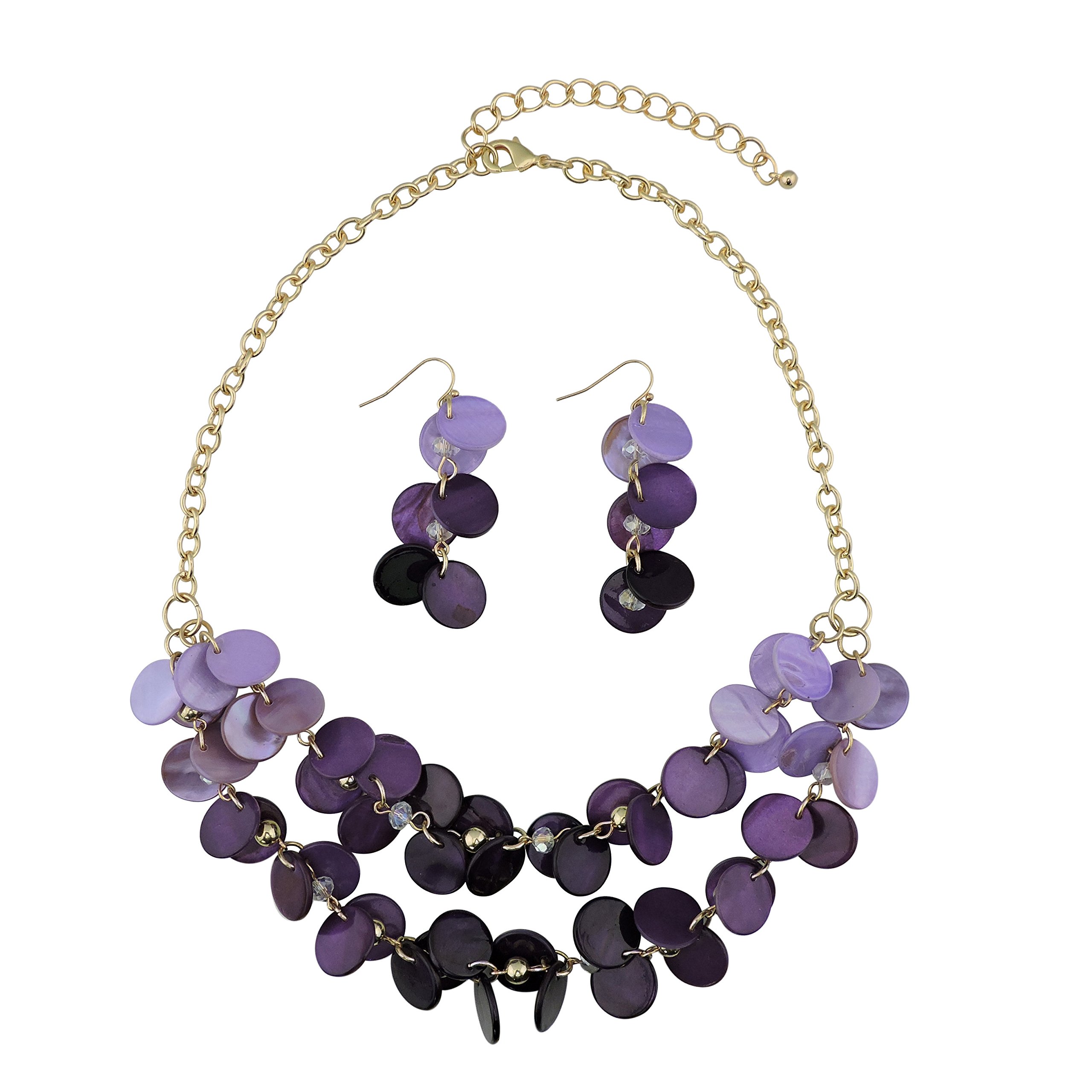 Bocar 2 Layer Statement Choker Shell Necklace and Earring Set for Women Gift (NK-10248-purple)