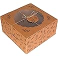 mudrit Kraft Cake Boxes with Window (10pcs) - Brown Bakery Boxes for Cakes, Donuts, Pie, Cookies, Cupcakes, Chocolates, Desserts: Size 10x10x5 Inches