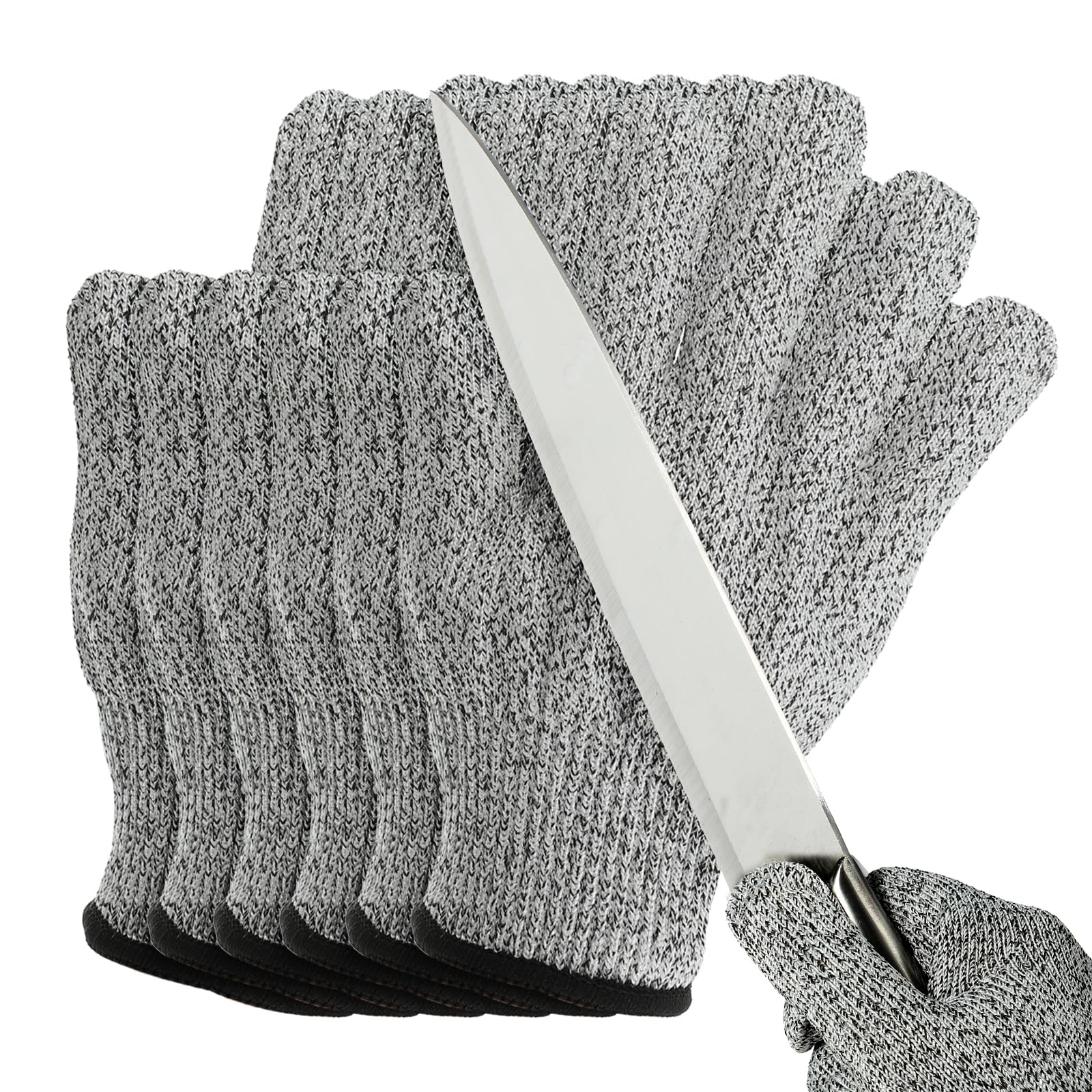PATIKIL Cut Resistant Gloves, 6 Pair Level 5 Protection Anti Cutting Gloves Cut Proof Gloves for Kitchen Wood Carving Working, Medium, Gray