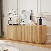 Fluted TV Stand for TVs up to 75'', Mid Century Modern TV Console with 4 Door, Entertainment Center with Curved Profile Design, Media Console for Living Room,Bedroom