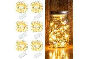 AOZOPE 6 Pack Fairy Lights Battery Operated - 7ft 20 LED Twinkle Lights Copper Wire Mini String Lights Firefly Lights for Mason Jars DIY Crafts Christmas Wedding Party Centerpiece Table Decor, Warm White
