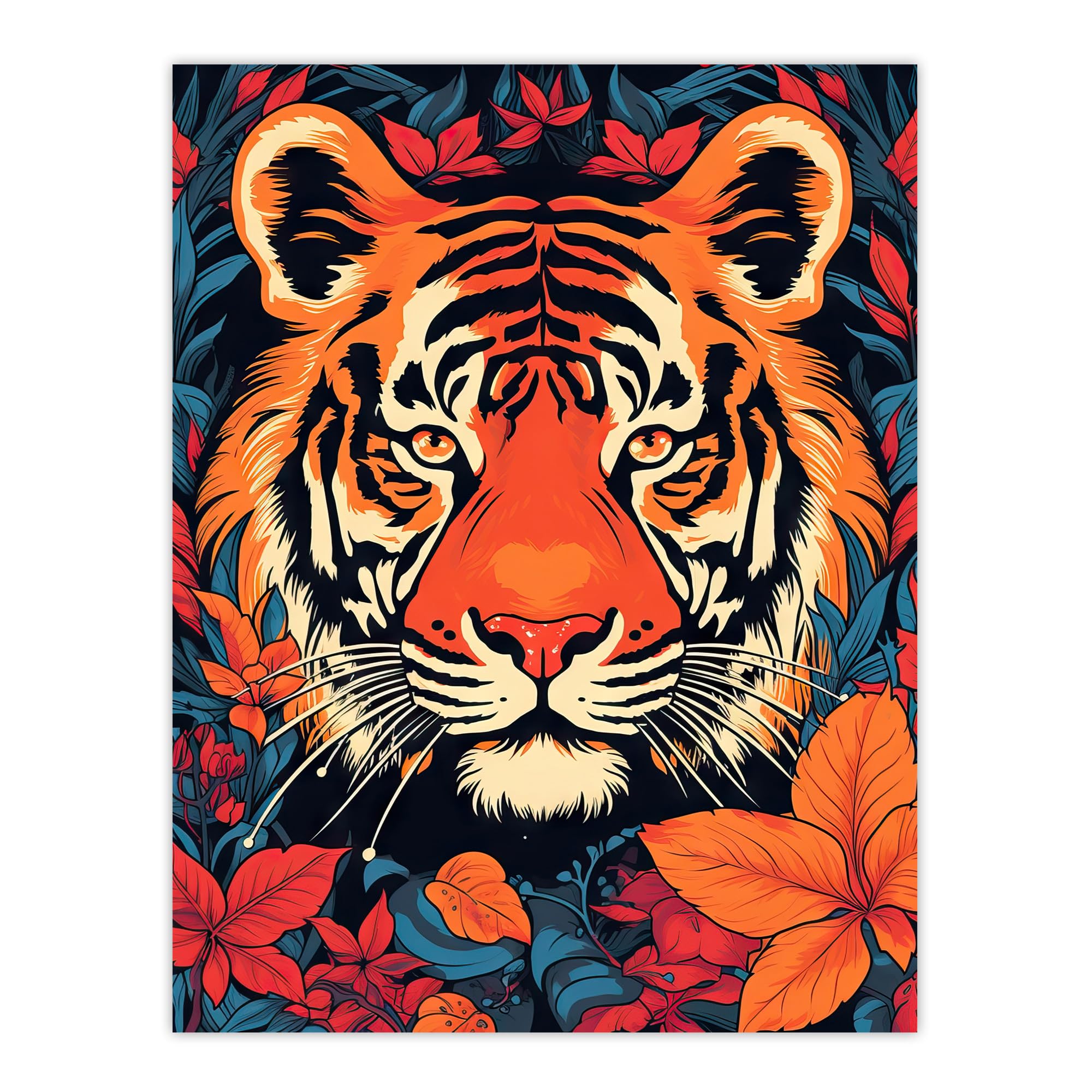 Artery8 Tangerine Tiger Artwork Bold Bright Amber Orange And Red On Teal Extra Large XL Wall Art Poster Print