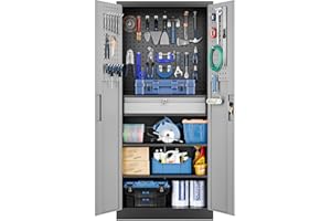Yizosh Metal Garage Storage Cabinet with Locking Doors and Drawers, Heavy Duty Steel Tool Cabinet with Pegboard, 71" - Lockable Cabinets for Garage, Warehouse, Basement (Black Gray)