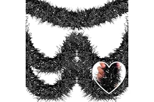 MEBIORNT 25 Feet Metallic Twist Tinsel Garland - Wall Hanging Backdrop for Parade Floats, Christmas Eve, New Year, Valentine's Day Parties (Black, 4in x 25ft)