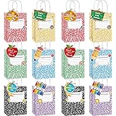 12 Sets Teacher Appreciation Gifts Bags Bulk Back to School Candy Treat Bag Composition Book Notebook Crayons Pencil Themed Favor Bags with Handles Tags for Classroom School Office Party Supplies