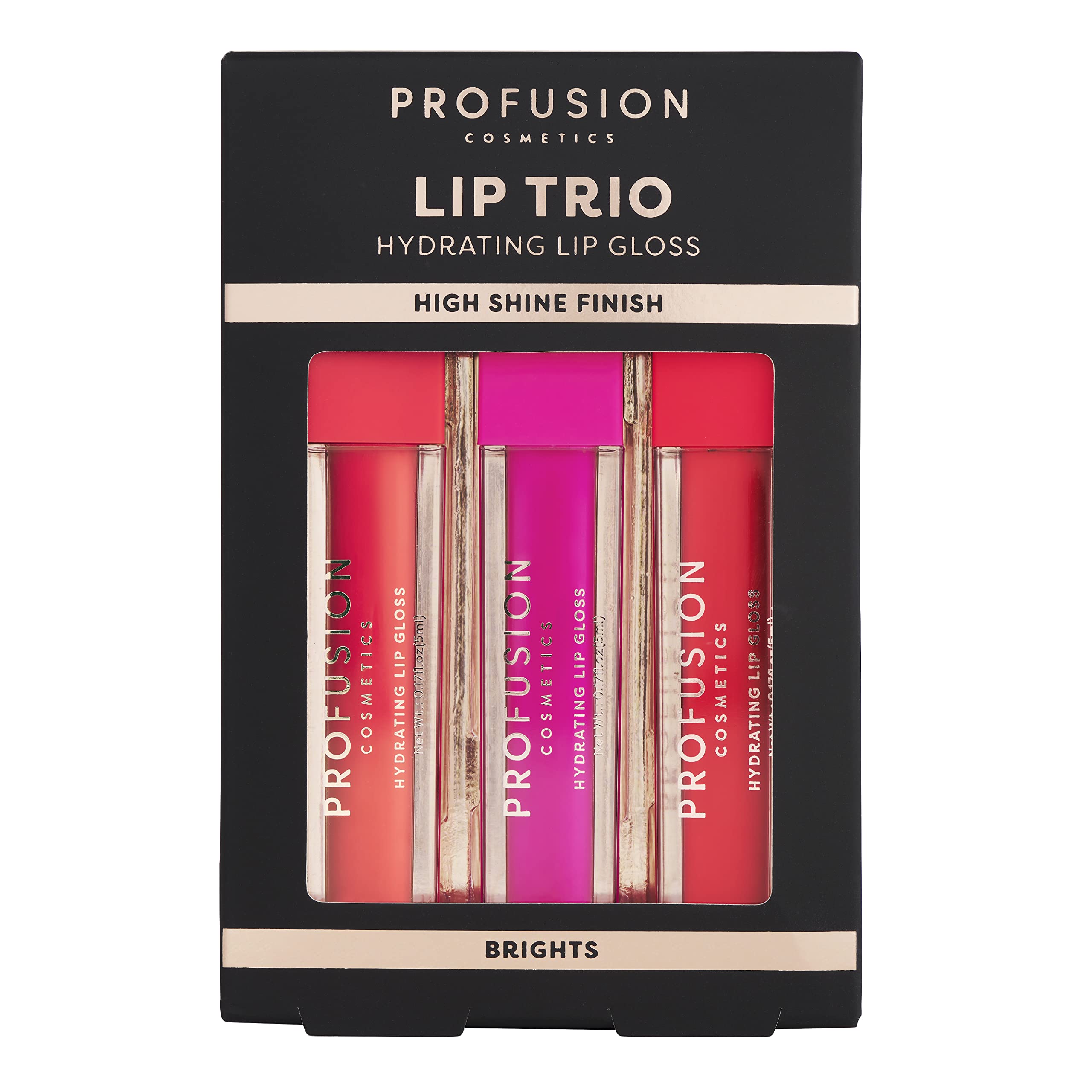 Profusion Cosmetics Lip Trio Hydrating Lip Gloss with High Shine Finish for All Skin Types, Achieve Luscious Lip with Bold and Nourishing Lip Gloss Set – brights