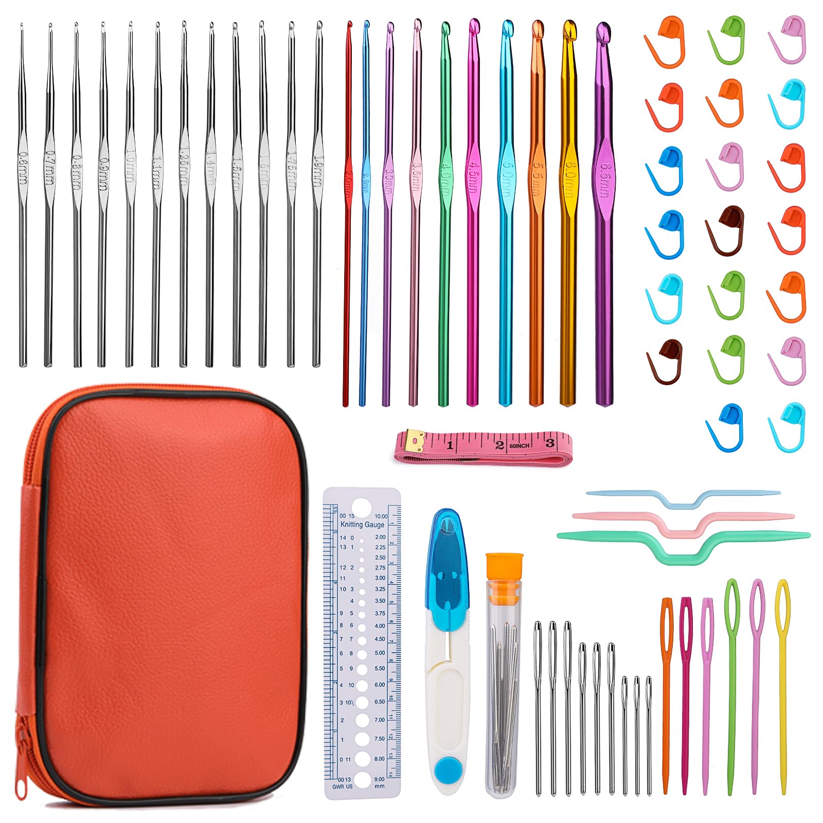 NAMOON 60 Pcs Crochet Hook Set, Crochet Needles Set with Storage Case, Ergonomic Crochet Kit with Hand Sewing Needles, Beginner Crochet Kit for Arthritic Hands and Craft Art
