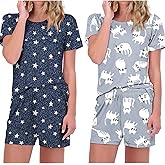 Ekouaer 2 Pack Pajamas Short Sleeve Top with Shorts Sets Comfy Pjs Lounge Sets Sleepwear for Women