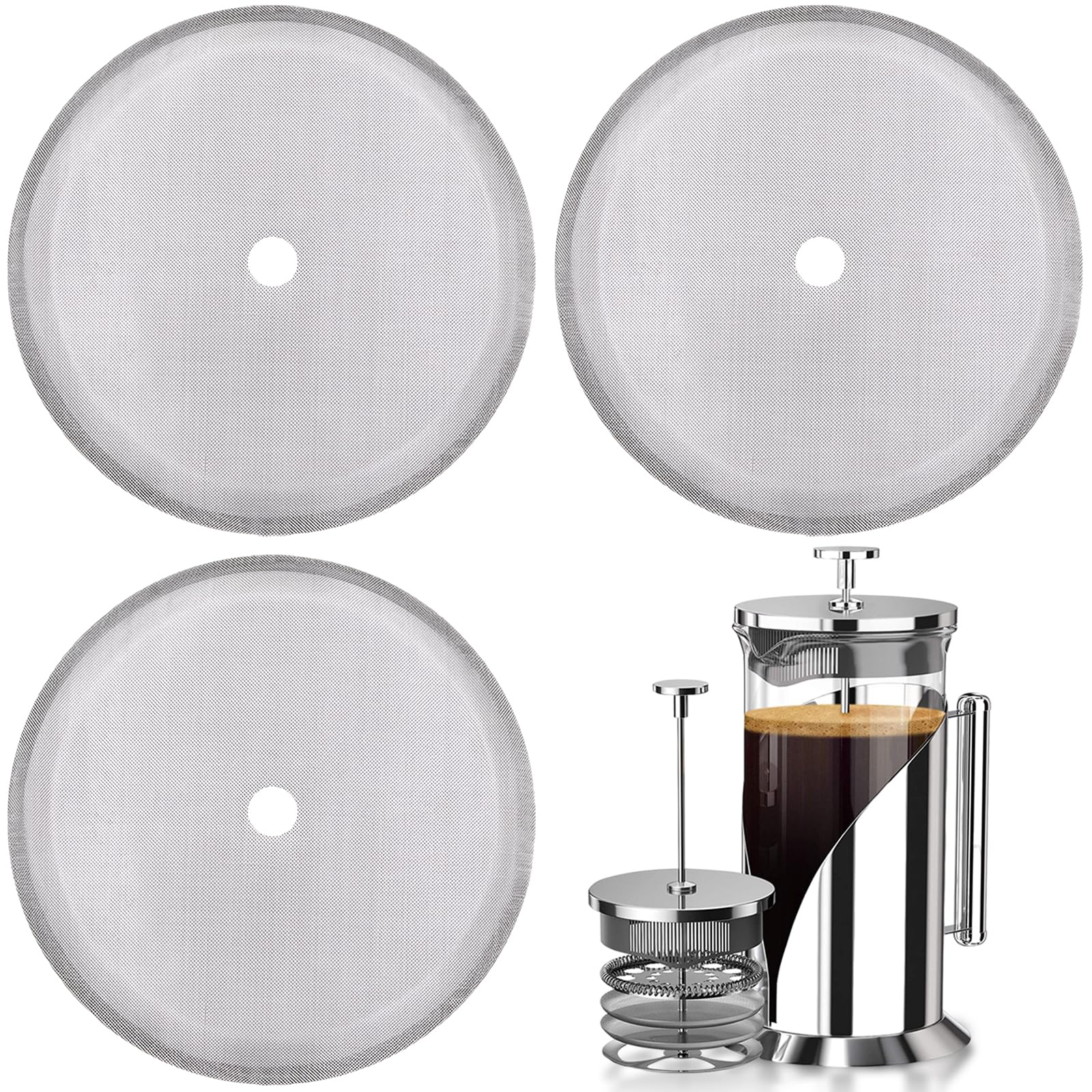 3 Pack 2.75in Cafetiere Mesh Coffee Press Filter Mesh Replacement Stainless Steel Cafetiere Filter French Press Replacement Filter Screen Coffee Filters for 12 OZ/ 350 ml