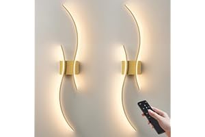 KARTOOSH Battery Operated Wall Sconces Set of Two with Remote Control, Stepless Colors 3000K-6000K & Dimming, LED Gold Wireless Wall Light for Living Room, Hallway, Bedroom, 39.3 Inch (2 Pack)