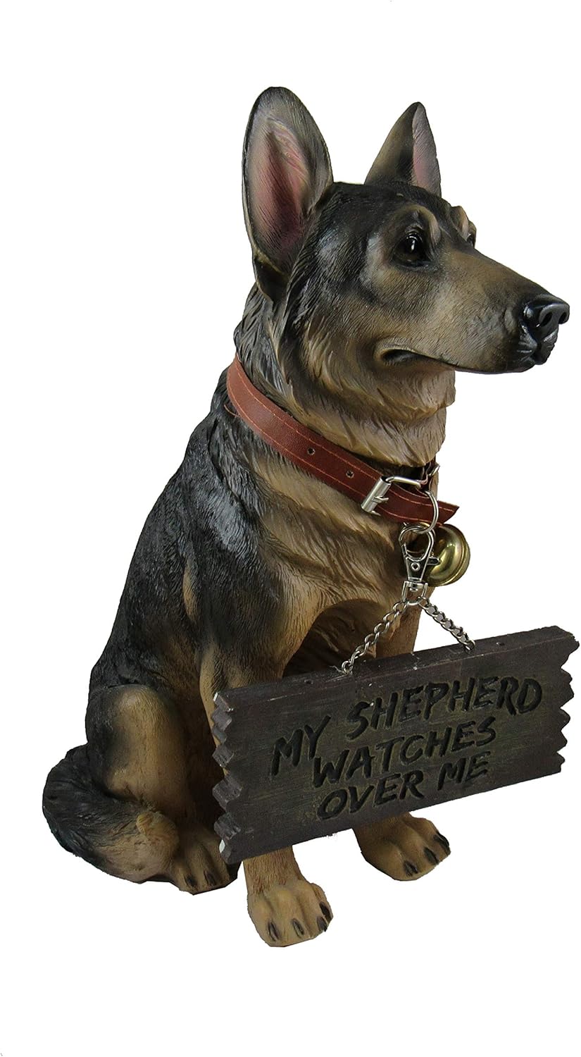 DWK HD37489, Faithful German Shepherd 14 Inch Guard Dog with Welcome Sign Statue, Fantasic Detail Hand Painted Sculpture - Image 3