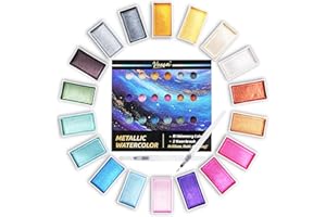VEESA Metallic Watercolor Paint, 18 Pigment Rich Colors + 2 Waterbrushes, XL Pans, Starry Series Water Color for Professionals Artists & Crafters