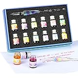 Glass Dipped Pen Ink Set-Crystal Pen with 12 Colorful Inks for Art, Writing, Signatures, Calligraphy, Decoration, Gift