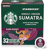 Starbucks K-Cup Coffee Pods, Sumatra Dark Roast, 32 Count | 100% Arabica K-Cup pods for Keurig brewers; single-origin Sumatra dark roast; 1 box, 32 pods