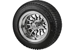 RM Cart 14-Spoke Black/Machined on 205/50-10 Low Pro Tire (Set of 4), Golf Cart Tires and Wheels Combo, Fits Yamaha Carts