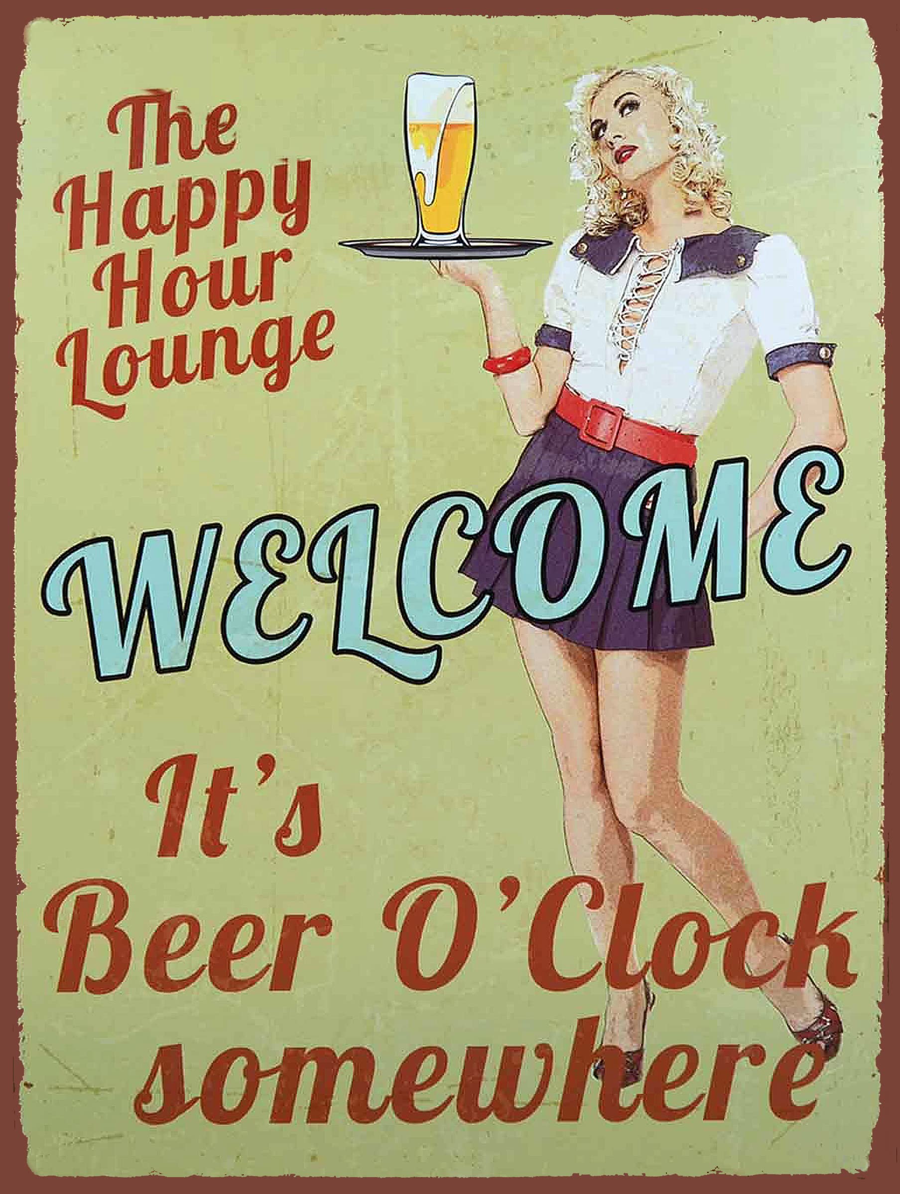 Shawprint Welcome it's beer O clock somewhere JOKE RETRO METAL TIN WALL PLAQUE SIGN NOVELTY GIFT Home bar shed man cave (150MM X 200MM (6" X 8") (10" x 8")
