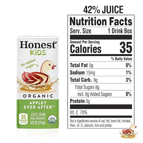 HONEST KIDS APPLEY EVER AFTER, ORGANIC JUICE DRINK, 6 FL OZ JUICE BOXES, PACK OF 40, APPLE