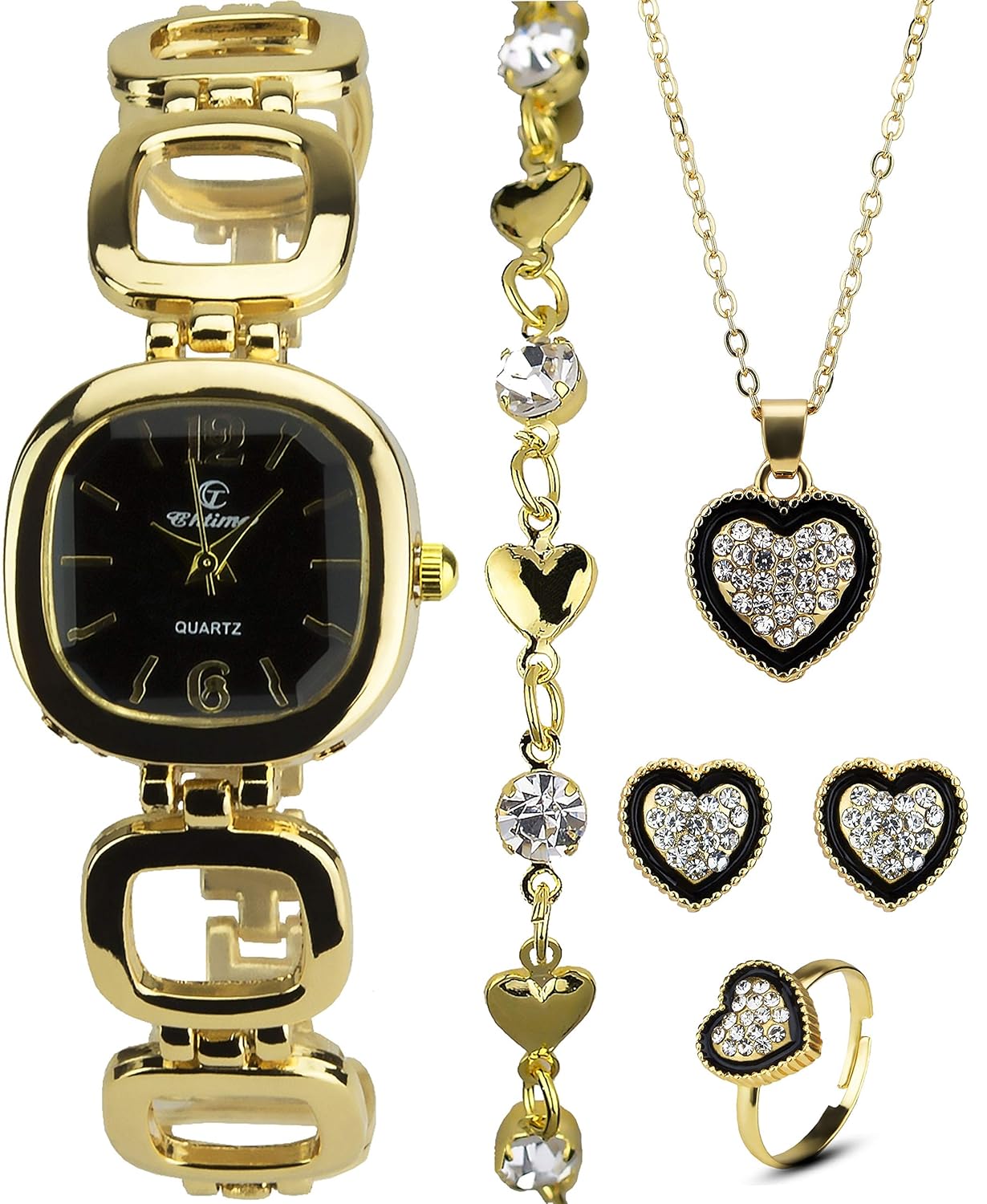 Gift Set Women's Watch Black Jewelry Set NecklaceRing Earrings