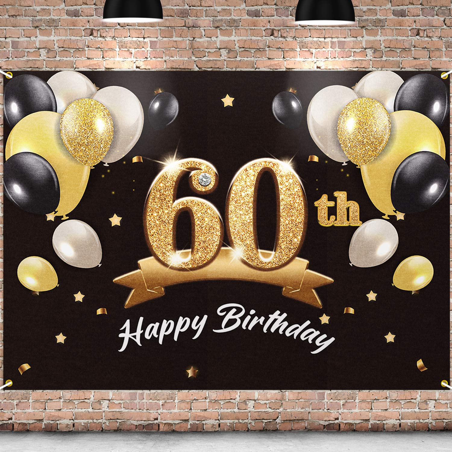 PAKBOOM Happy 60th Birthday Banner Backdrop - 60 Birthday Party Decorations Supplies for Men - Black Gold 4 x 6ft