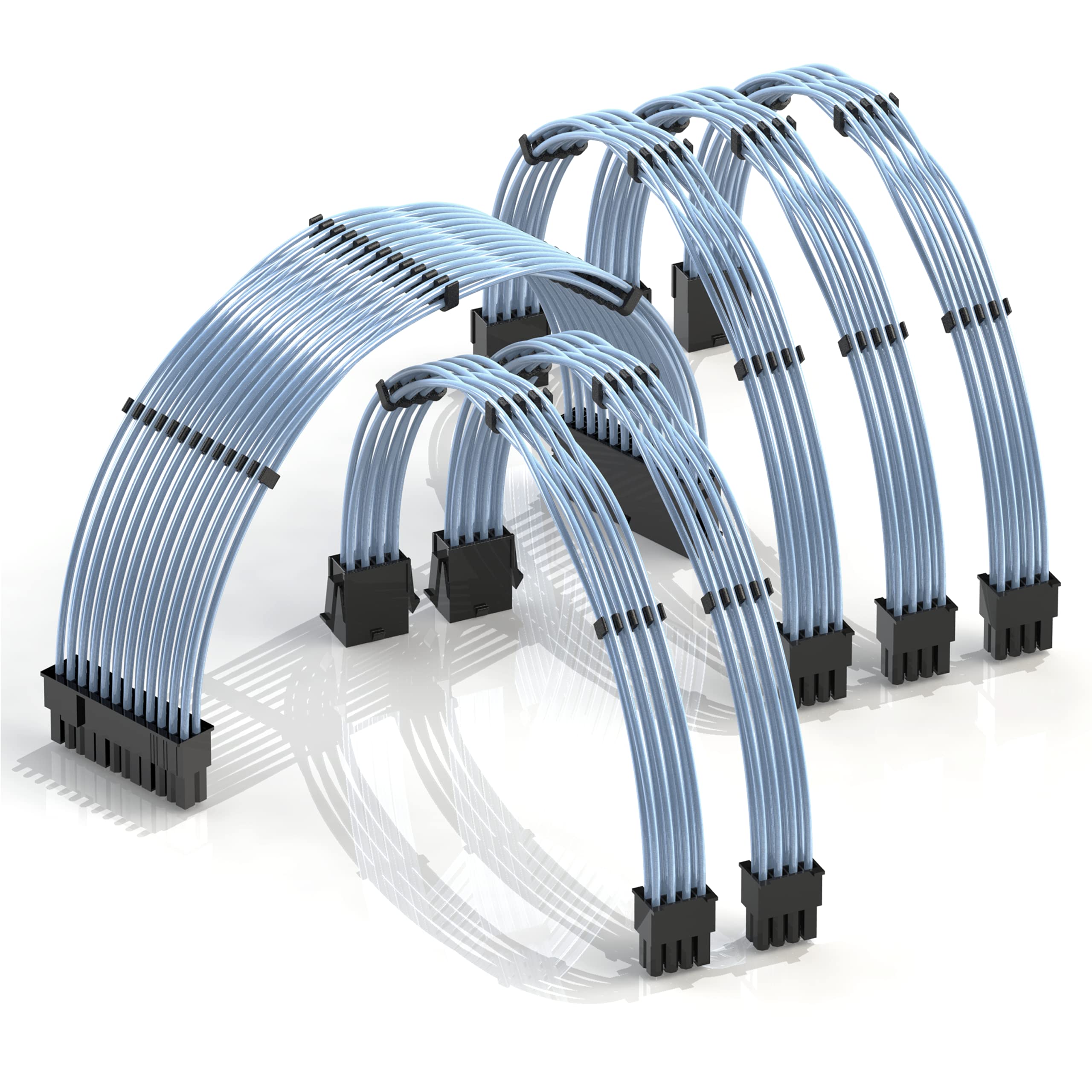 LINKUP - 30cm PSU Cable Extension 18AWG Oxygen Free Copper (OFC) Teflon Jacket Custom Mod GPU PC w/Comb Kit | 1 x 24 P (20+4) | 2 x 8 P (4+4) CPU | 3 x 8 P (6+2) GPU set | 300mm – Blue