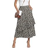 KUOTAI High Waisted Ruffle Tiered Midi Skirts for Women Boho Flowy A Line Summer Beach Long Maxi Skirt with Pockets