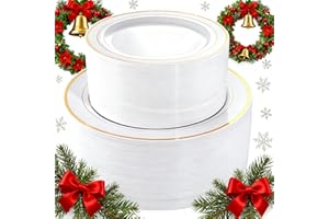 I00000 102 Pieces Gold Plastic Plates, Disposable Party Plates White Gold Rim, 51 Disposable Gold Dinner Plates 10.25 Inch and 51 Disposable Dessert Appetizer Elegant Fancy Wedding Plates 7.5 Inch