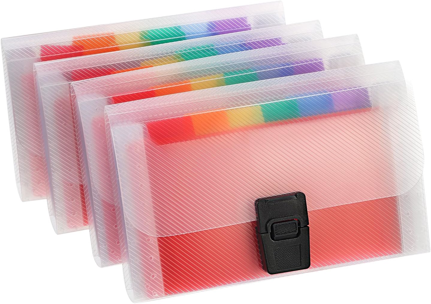 Mtlee 4 Pack Mini Document File A6 7.1 x 4.45 x 1.1 Inch Rainbow Expanding Folder 13 Pocket File Organizer 12 Labels Index