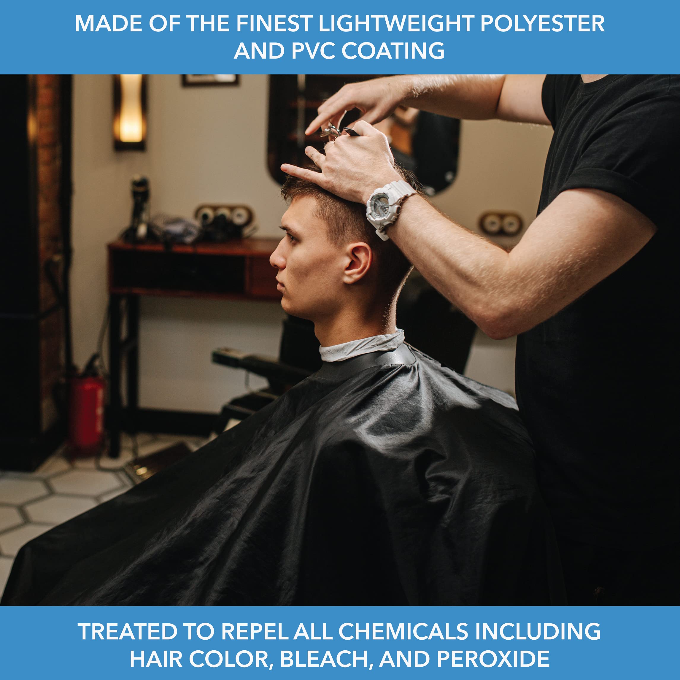 ForPro Professional Collection Poly Chemical Cape, Professional Hair Salon Styling Cape with Adjustable Snap Closure, Black, 58