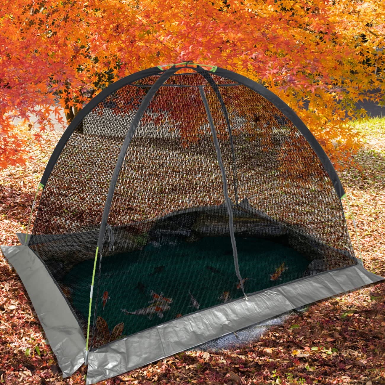 Pond Net Covers Dome for Outdoor Ponds, 12X9 FT Garden Cover with Zipper & Stakes, Premium Nylon Material Fish Pond Leaf Netting Cover Dome Net
