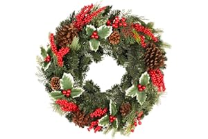 CHRISXIAO Christmas Wreath Front Door 24 Inch Artificial Christmas Wreath with Berry and Pine Branches Christmas Decorations Indoor and Outdoor Holiday Decorations
