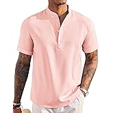 COOFANDY Men's Linen Henley Shirt Short Sleeve Casual Summer Beach Hippie T Shirts