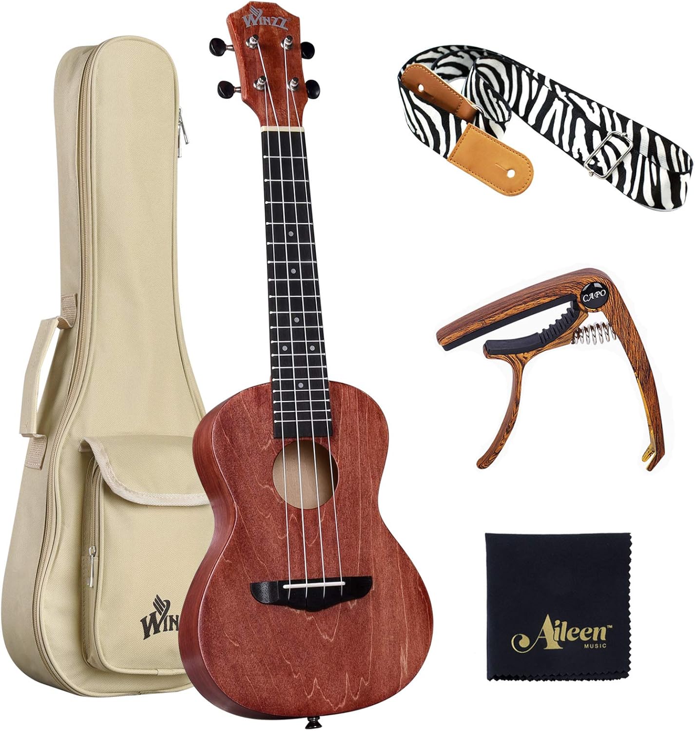 Winzz Ukulele Koncert 23 Zoll, Ukulele Erwachsene Anfänger Set mit