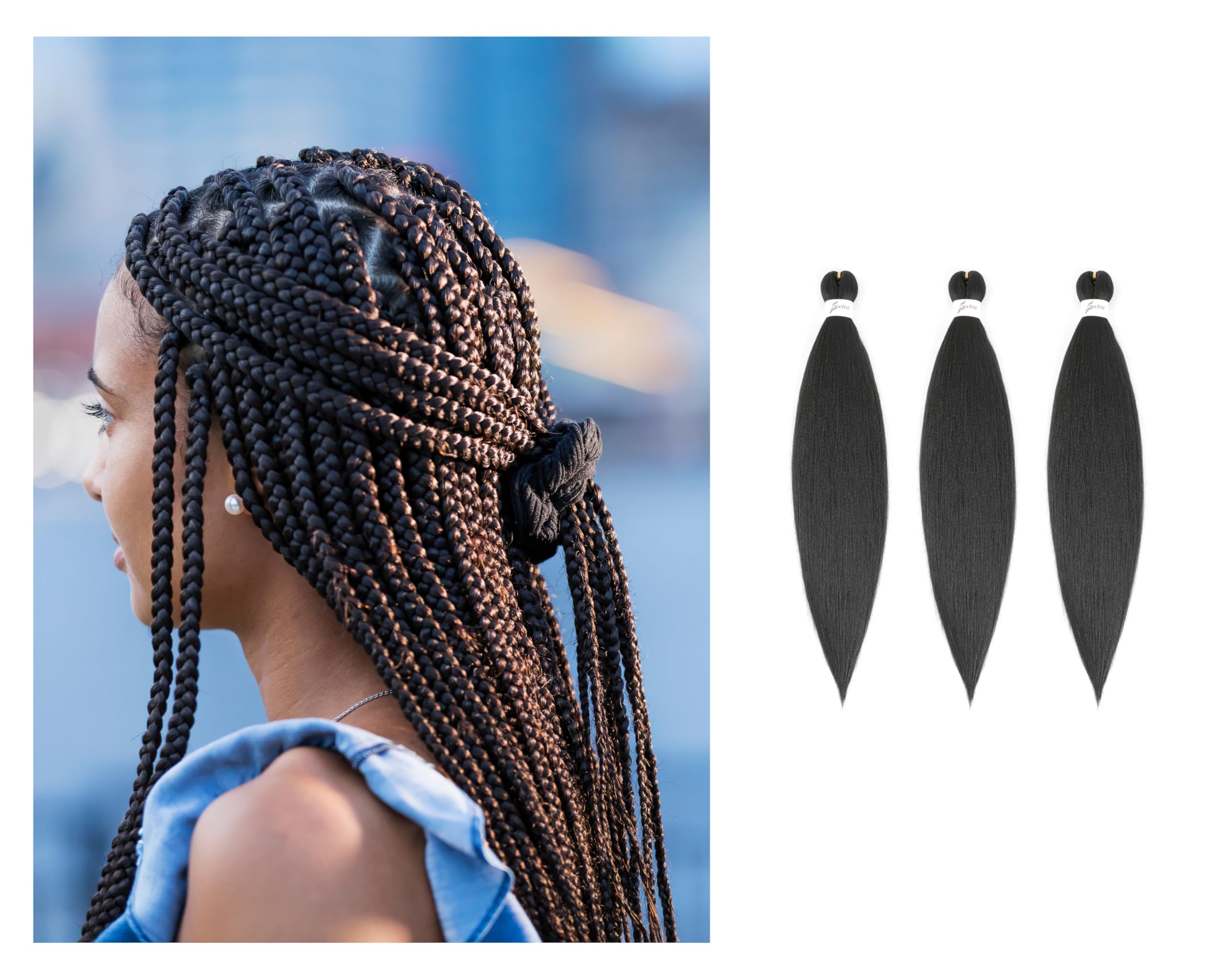 BillionHers Pre Stretched Braiding Hair 3 Pack Synthetic Yaki Hair Extensions for Braiding Knotless Braids 26 Inches Natural Black Braiding Hair (Black (1B) โ image 1