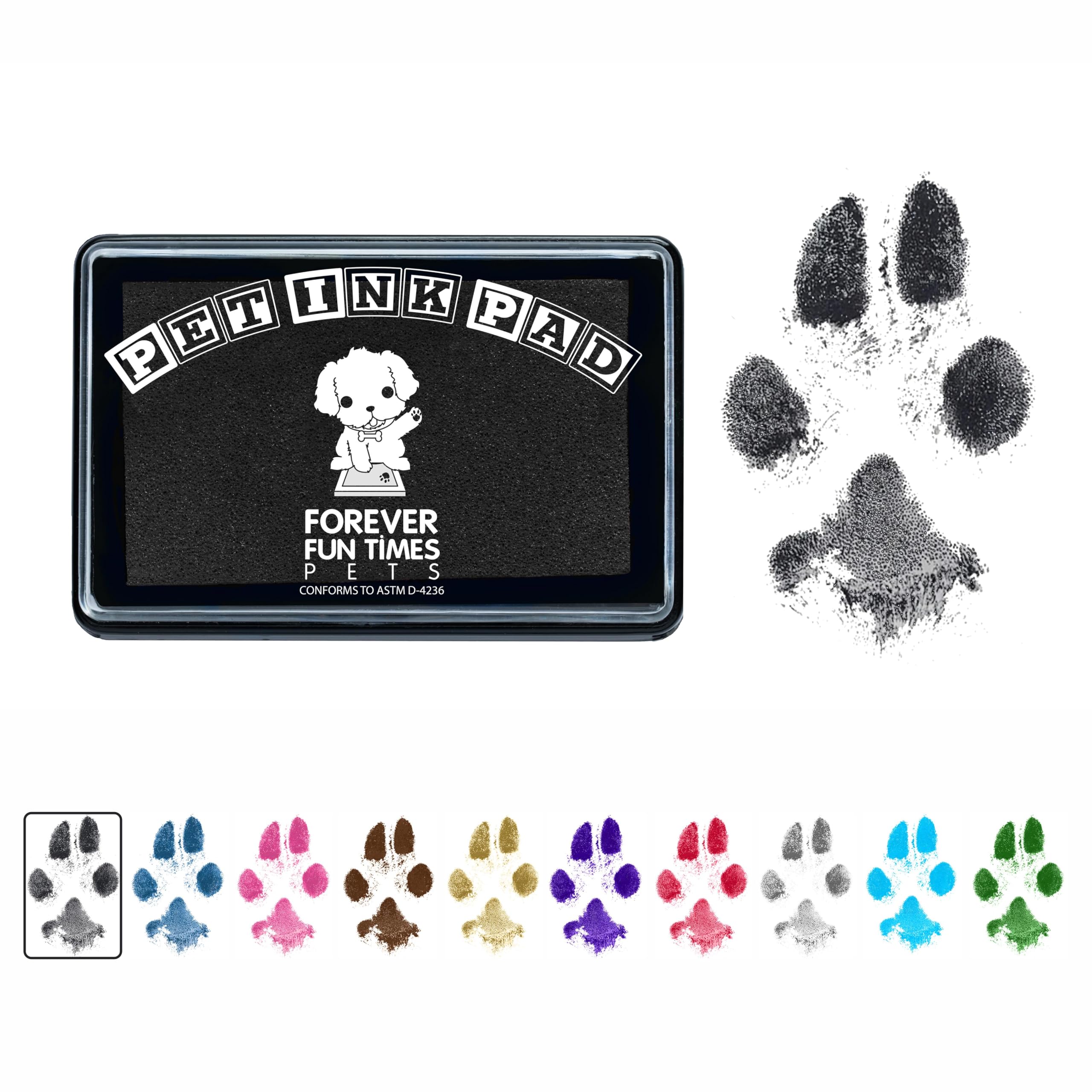 Forever Fun Times Easy-Clean Pet Paw Print Kit | Get Hundreds of Prints from One Low-Cost Paw Print Kit | 100% Safe and Pet-Friendly | No-Mess Paw Print Pad with a Choice of THREE (Black)