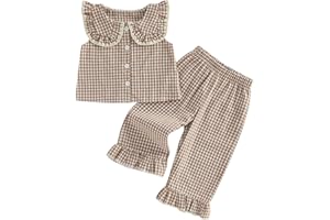 Toddler Baby Girl Clothes Summer Outfit Plaid Gingham Short Sleeve Shirt Sleeveless Tank Tops Pants Set