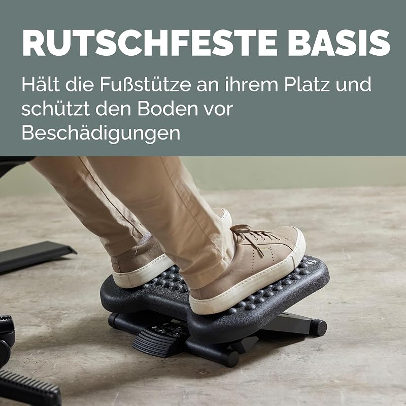 Everyday Plus Fußstütze – ergonomische Fußauflage mit Rutschfester Basis – ideal für unter dem Schreibtisch – Fußstützenhocker für Büro oder Zuhause – verbessert Sitzkomfort – Schwarz