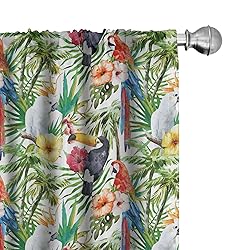 Lunarable Parrots Window Curtains, Watercolored