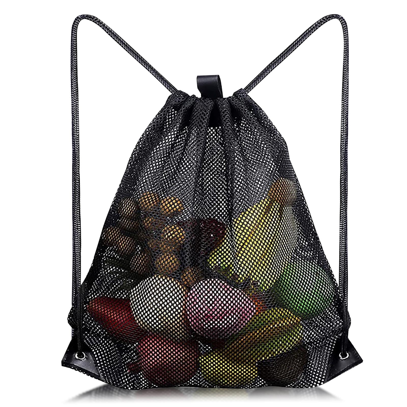 AYNKH Mesh Drawstring Backpacks Heavy Duty Black Mesh Bag for Beach Gym Shopping Swimming Outdoor Activities