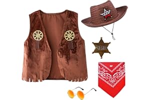 ZZIHAN Kids Cowboy Cowgirl Costume 5PCS Set for Boys Girls Role Play Dress up 3-10 Year