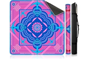 GREAT DACHONG Mahjong Mat for Table, 31.5"x31.5" Diatom Mud Mahjong Table Cover with Rules, Non-Slip & Noise Reduction Gaming Mat, Portable Tablecloth for Mahjong, Board, Poker, Card, Domino & Tile Games (PinkBlue)