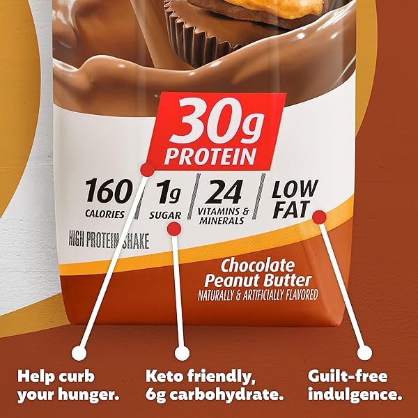 PREMIER PROTEIN SHAKE, CHOCOLATE PEANUT BUTTER, 30G PROTEIN, NO ADDED SUGAR, 24 VITAMINS & MINERALS TO SUPPORT IMMUNE HEALTH, 11 FL OZ, 4 PACK (PACKAGING MAY VARY)