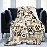 Dog Paw Bones Print Blanket Soft Comfy Flannel Throw Blankets Lightweight Warm Bed Throws Plush for Couch Sofa Camping Office Travel Home Bedroom Decor Girls Boys Kids Gifts 50"X40"