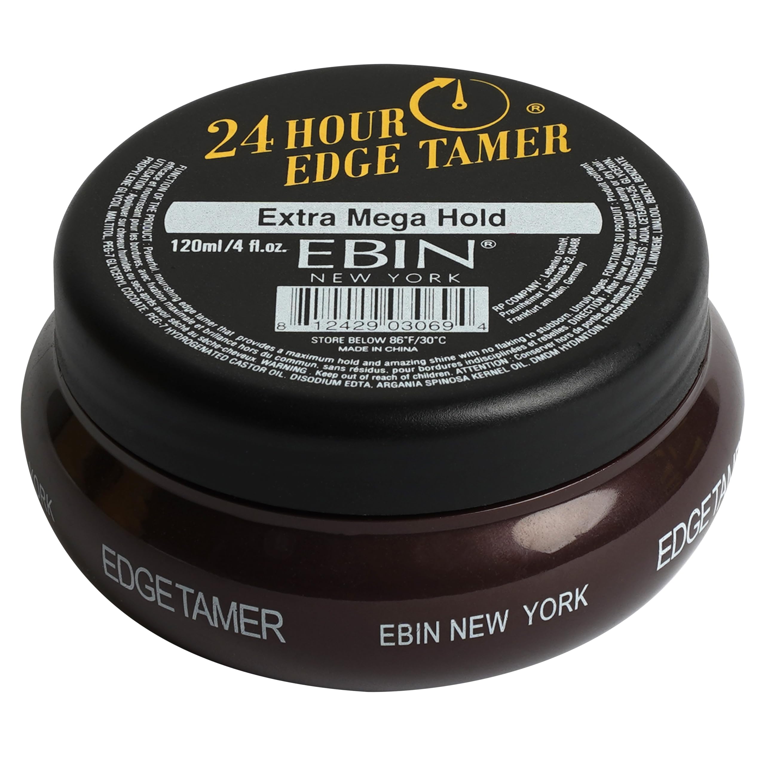 EBIN NEW YORK 24 Hour Edge Tamer Extra Mega Hold 120 ml Strong Edge Control Gel, No Flaking, Sleek Smooth Finish, Long Lasting, Argan & Castor Oil