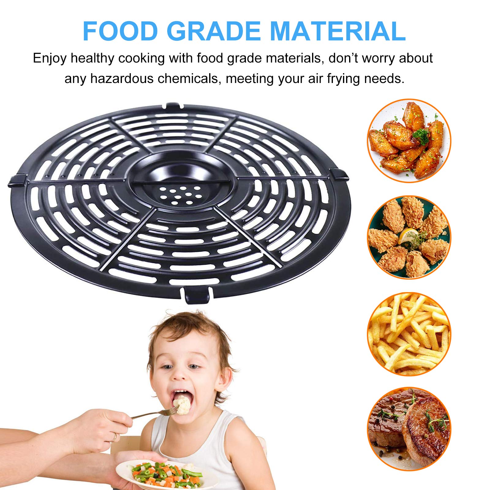 Air Fryer Replacement Parts for Chefman TurboFry 3.6QT Power XL 4QT Emeril Lagasse 4QT, 8.1'' Non-Stick Round Air Fryer Accessories Replacement Tray Rack Grill Crisper Plate