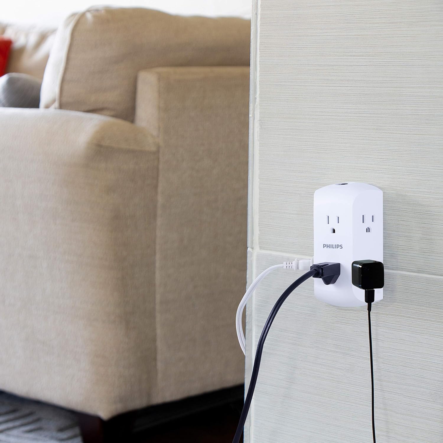 Philips 6 Outlet Charger, Resettable Circuit Breaker, 3-Prong Grounded Adapter, Side Access, Wall Tap, White, SPS1460WA/37, 1 Pack: Computers & Accessories