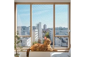 JUMXSRLE Cat Netting Balcony, Wire-reinforced Cat Net, Bite and Tear-resistant, UV and Weather-resistant, Balcony Cat Anti-Fall Netting for Pets, Cat Protection Net for Windows Patio Balcony - 10x13ft/4x3m