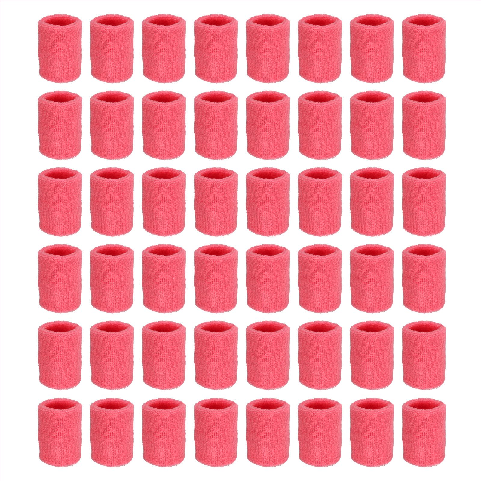 PATIKIL Sports Wristbands, 48 Pack Athletic Cotton Terry Cloth Absorbent Wrist Sweatband for Tennis Basketball Working Out Running, Rose Red