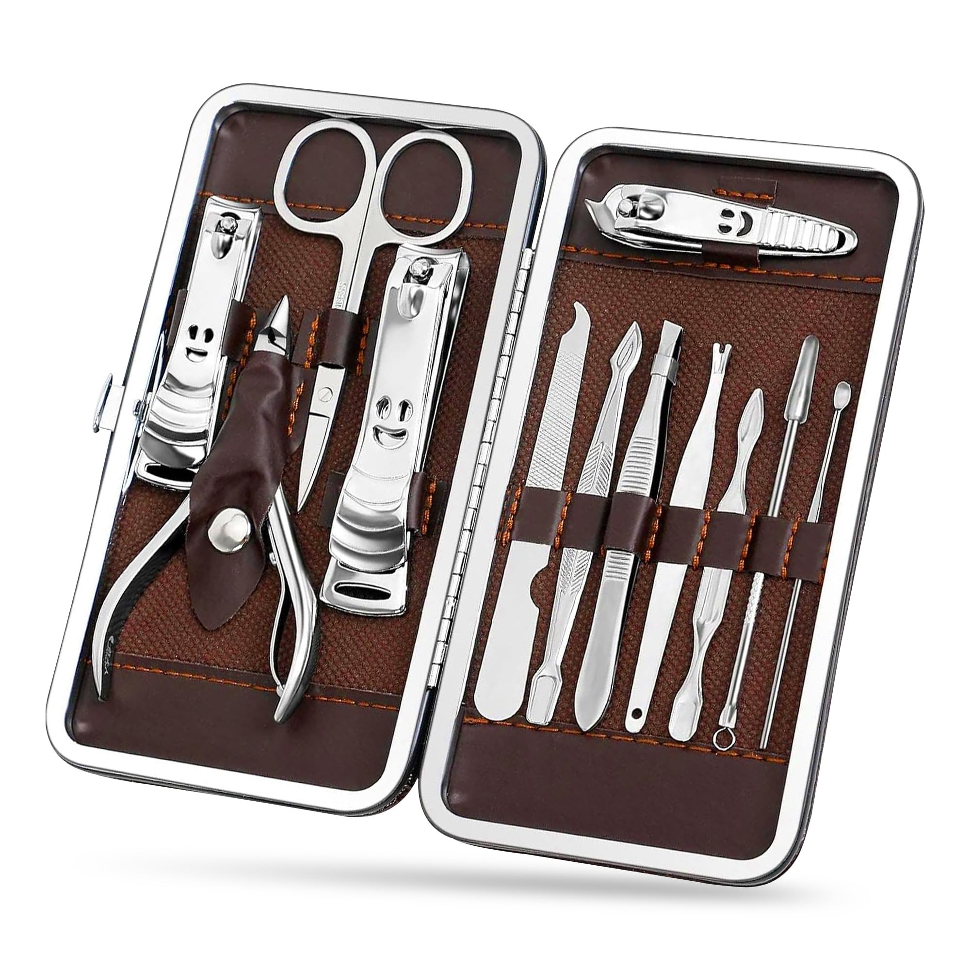 Heavy Duty Finger Toe Nail Cutter Stainless Steel 12 pcs Personal Manicure Nail Scissors Set Nail Clipper Earpick Grooming Pedicure Kits Men/Women Nail Trimmer