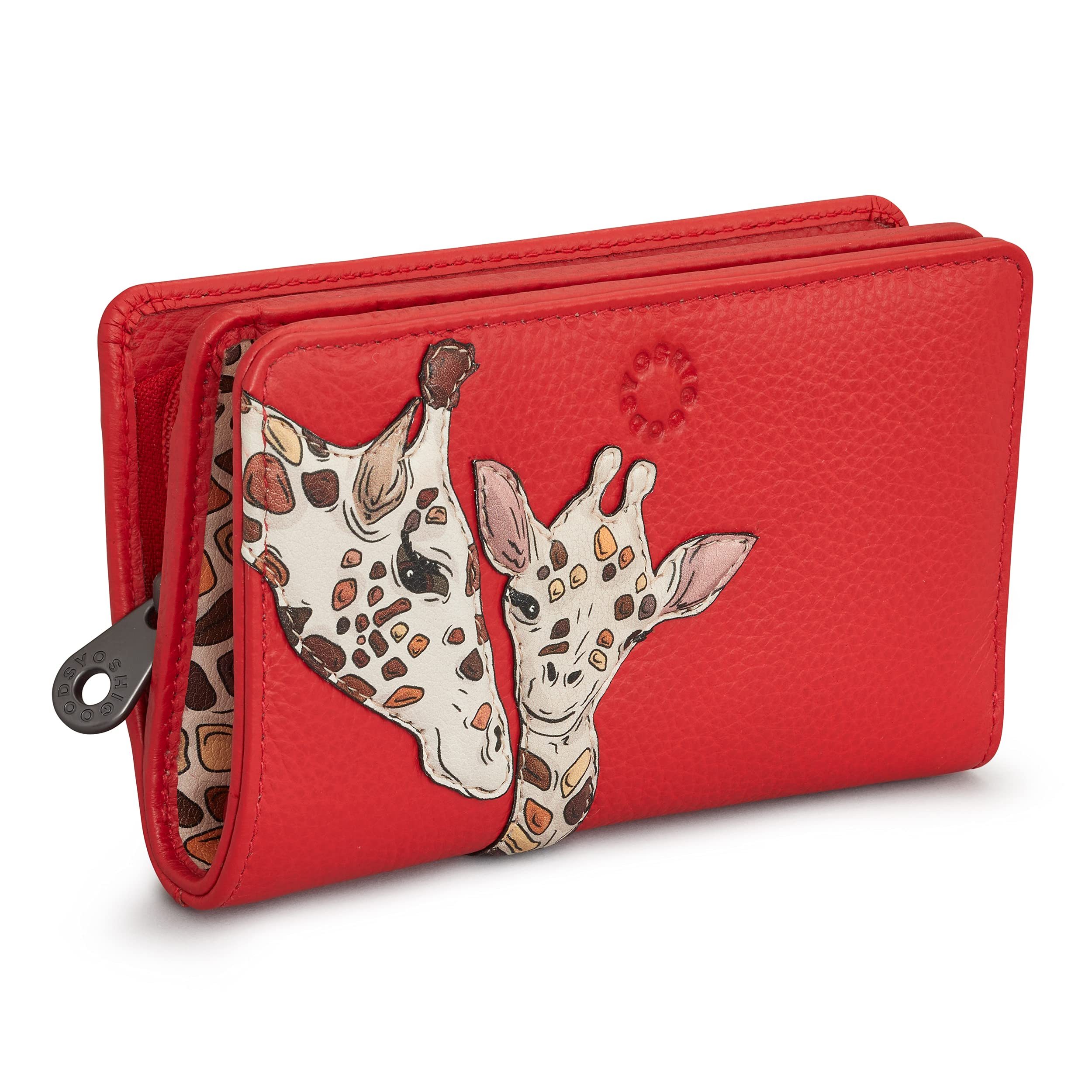 Yoshi Mother's Pride Giraffe Red Leather Zip Round Purse for Women | RFID Protection
